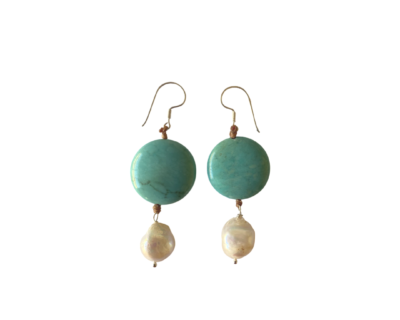 Martina earrings are handmade  and designed with turquoise and baroque pearls, sterling silver hook.