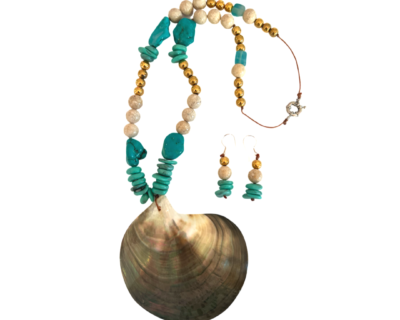 Aquata set-turquoise, jade, metallic gemstones gold colour. designed by Vanessa Gatica.