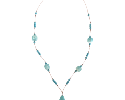 Corina Necklace-Turquoise drop, crystal square beads and turquoise beads. handmade.